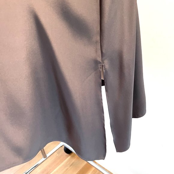 New Lafayette 148 Mink/Brown Long Sleeve Matte Silk Pullover Tunic Sz M - Picture 3 of 5